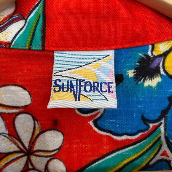 SunForce Mens Vintage 1980s Hawaiian Shirt Size Medium Slim Fit Red Button Down - Picture 6 of 8